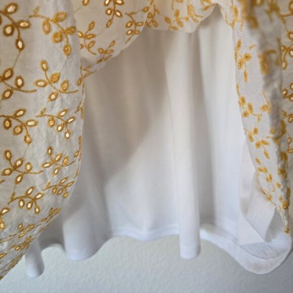 Women's Plus Sz 1X 14/16 Embroider Top Yellow‎ Floral White Eyelet Summer Beach - Picture 6 of 8